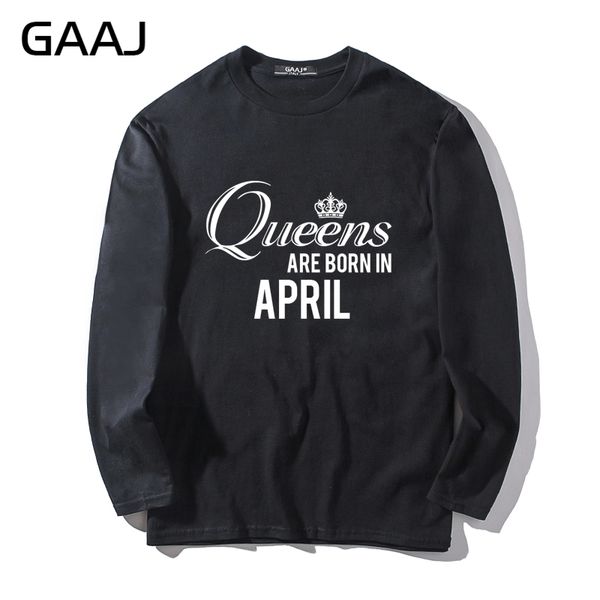 

t shirt men gaaj "queens are born in april" o-neck fashion man & women long sleeve casual slim fit cotton brand clothing, White
