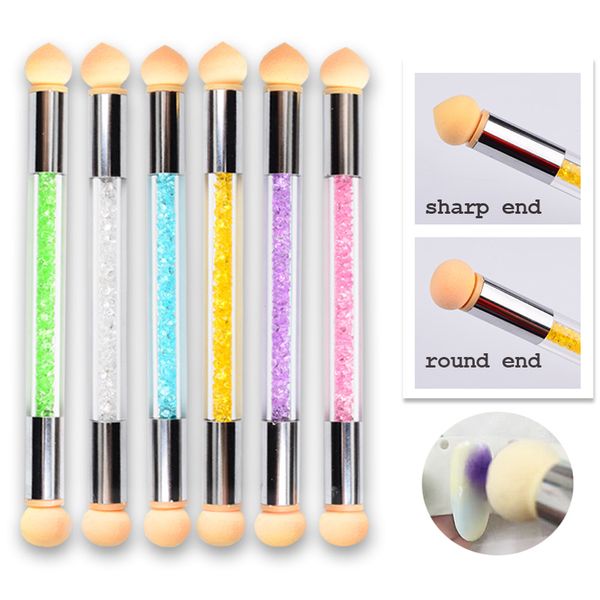 

1 pc double-ended sponge nail art gradient shading dotting painting pen acrylic rhinestones handle gel uv brush tools manicure