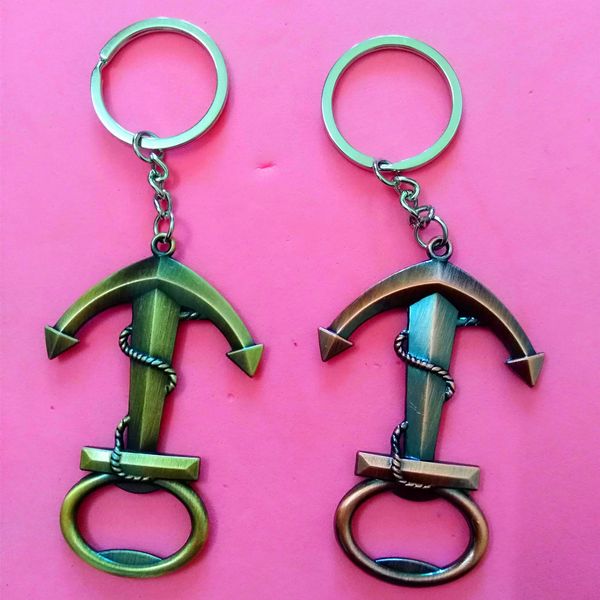 

10pcs / lot creative new design retro anchor bottle opener key ring zinc alloy bottle opener key ring anchor rudder chain, Silver