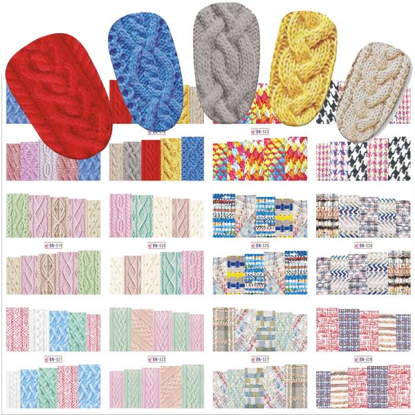 

12 sheets/set new latest winter designs sweater material nail sticker colorful full tips wraps for water decals bn517-528, Black