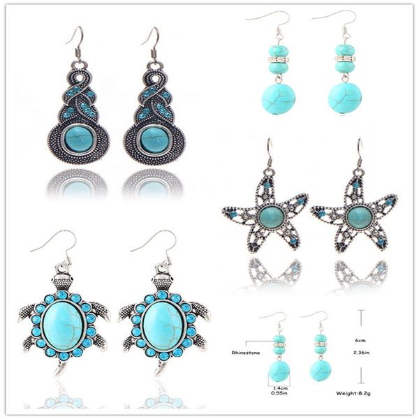 

mix designs new bohemian style turquoise charms drop earrings for women fashion dangle earring party gifts hz, Silver