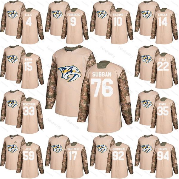 

Nashville Predators 2018 Camo Veterans Day 76 P.K Subban Filip Forsberg 59 Roman Josi 35 Pekka Rinne Craig Smith Ryan Ellis Jersey