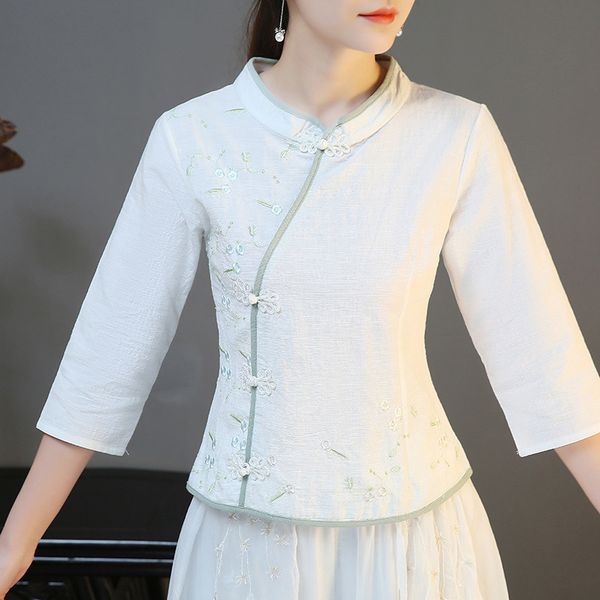 

white jacquard tang suit women's 2018 spring and summer cotton retro slim three quarter sleeve traditional chinese clothing, Red