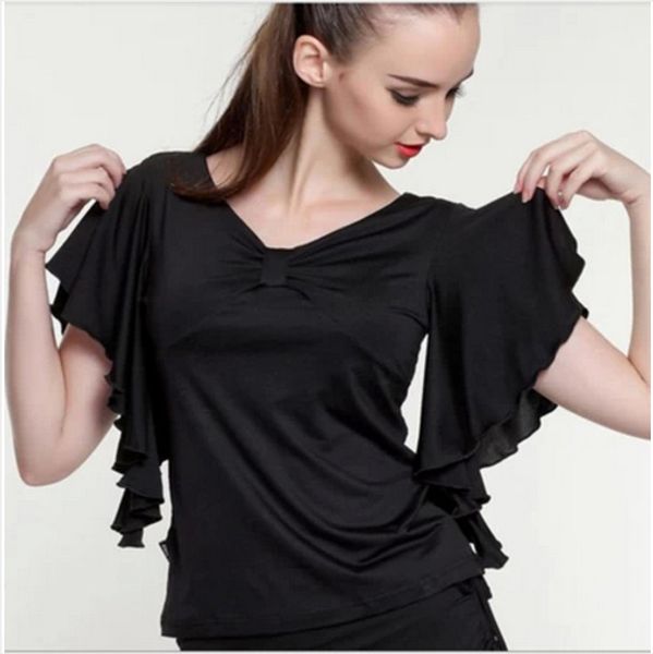

new spanish dance shirt flamengo ruffle dance costume women ballroom latin tshirt flamenco shirt jupe flamenco, Black;red