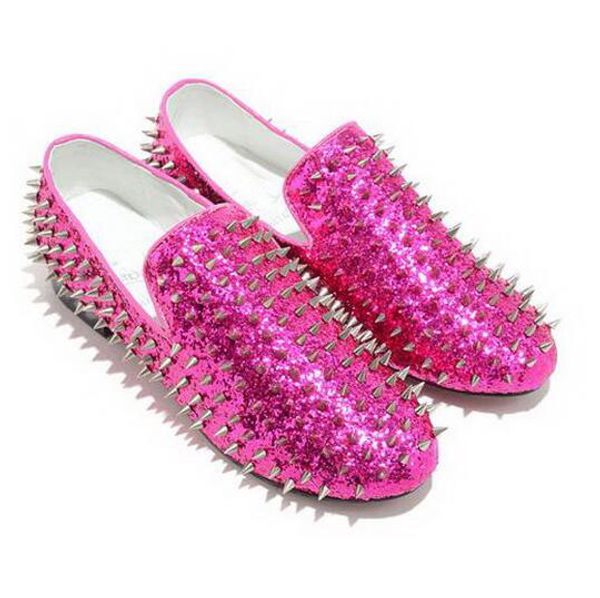 

fge728 gentleman party wedding red bottom sneaker glitter & spikes man slip on loafers casual fashion luxury oxfords walking, Black