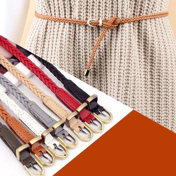 

new women thin waist belt pu leathe braid weave all-match pin belts xrq88, Black;brown