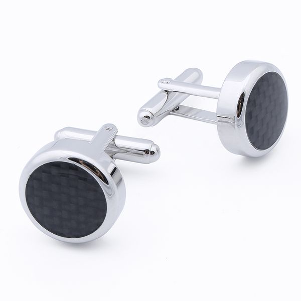 

round clear enamel with carbon fiber men's accessories shirts jewelry cuff links for wedding grooms gift wishes, Silver