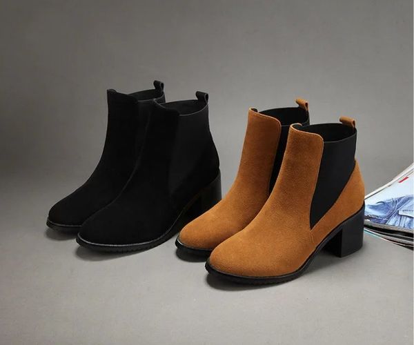 Vvtisks5 Rain Hot Cowhide Suede Booties 7cm Women Riding Fashion