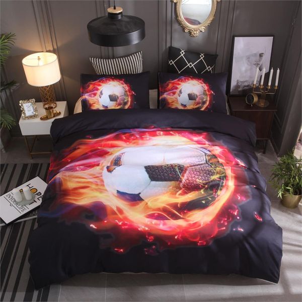 

drop shipping 3d flame football printed duvet cover set 2/3pcs  king bedclothes bed linen bedding sets sports boy gife