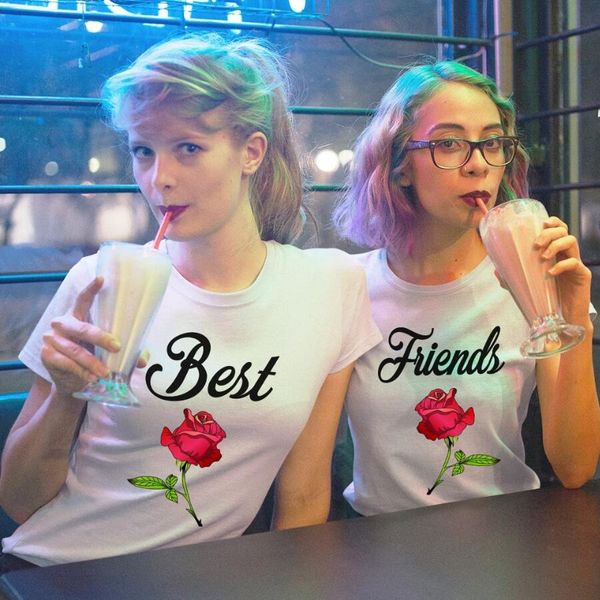 

friends shirts leer flower print t shirt women tees casual bff t-shirts for female outfits funny sisters tshirt femme, White