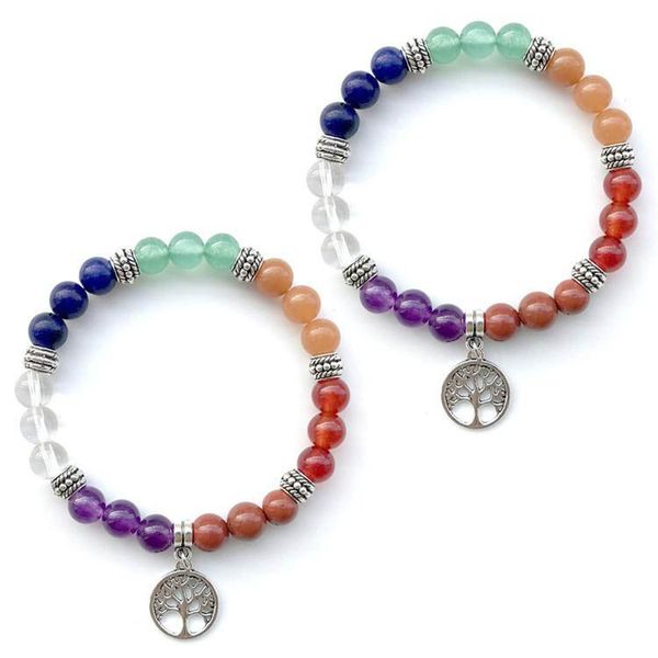 Braccialetti in pietra naturale 7 Reiki Chakra Healing Balance Beads Bracciale per donna Bracciale albero Stretch Yoga Jewelry