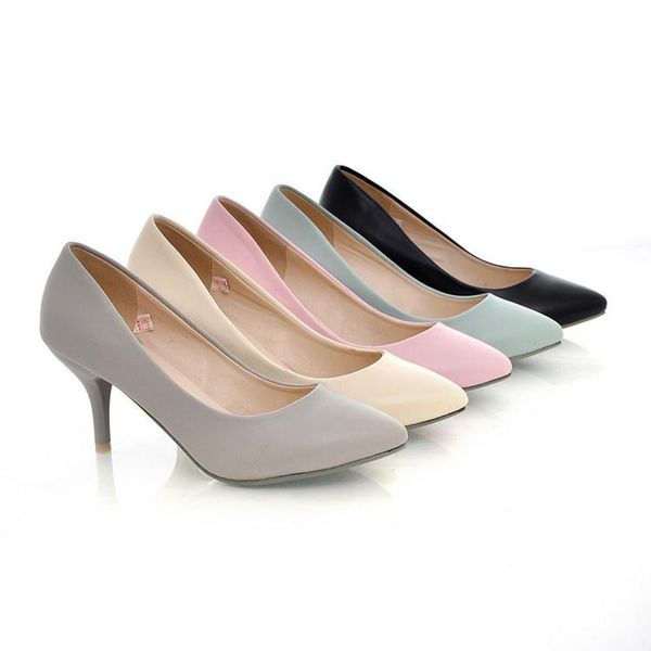 

lady plain elegant plus size high heel pointed toe single shoes ol office women pumps dress pumps stiletto claussure femme, Black