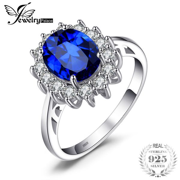 

jewelrypalace 925 sterling silver ring 3.2ct blue created sapphire engagement ring for women fine jewelry classic princess, Golden;silver
