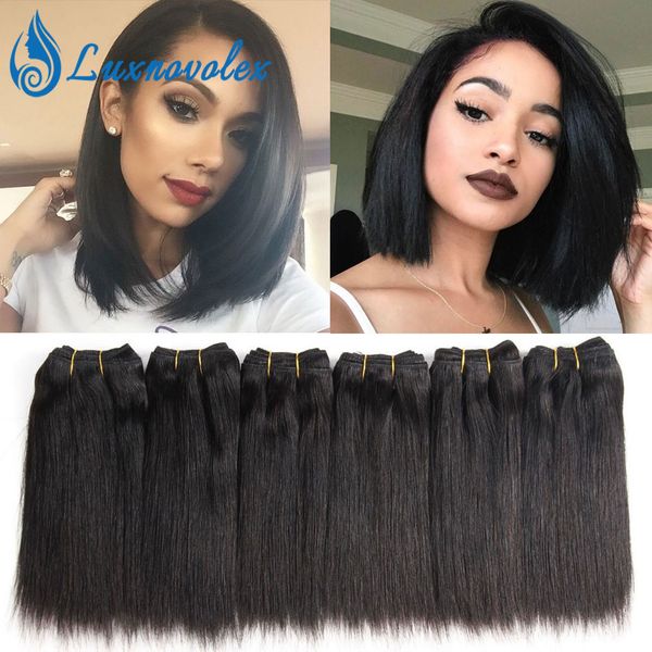 Malaio Feixes de Cabelo Em Linha Reta Brasileira Peruano Indiano Cabelo Humano Curto Tecer 6 Pacotes de Extensões de Cabelo Humano 8 Polegada 50g / Bundle Atacado