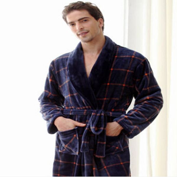

осень зима толстая фланель халат мужской длинный коралловый флис халат человек плюс размер бренда пижамы, Black;brown