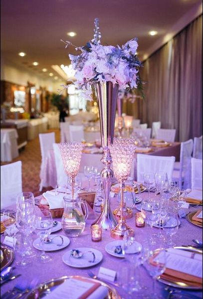 

artificial tall iron stand pillars wedding centerpieces flower trumpet vase gold silver decoration marriage decorative stand