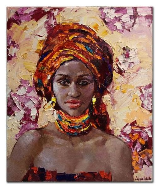 

handmade modern abstract african woman portrait knife canvas oil painting wall decorative hand painting lady pictures
