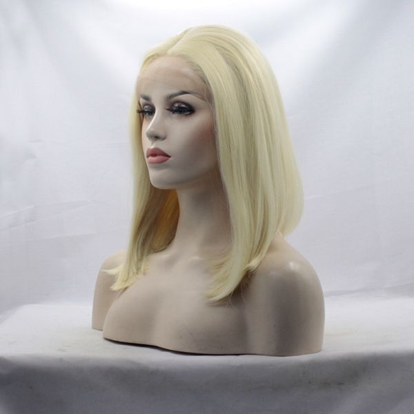 

короткий боб прямая блондинка # 613 бесклеевой парик фронта шнурка средняя часть прозрачного кружева термостойкий парик партии косплея для ч, Black