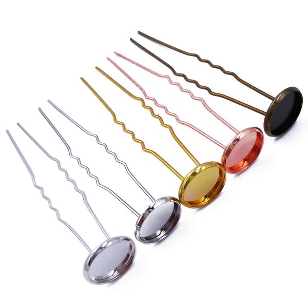 

wholesale 300piece hair sticks hairpins with 12mm bezel blank settings hair combs findings for jewelry making hcf07, Golden;white
