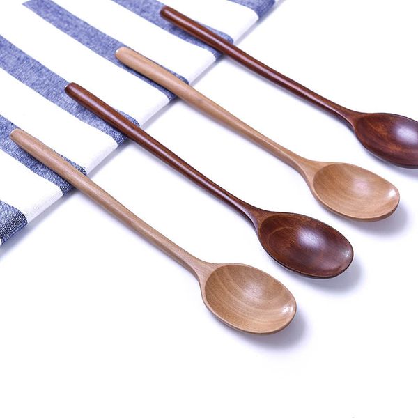 

long handle wooden spoons dessert coffee stirring spoon natural big wooden honey soup spoon