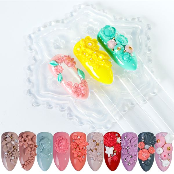 

1pc 3d silicone mold nail stamping acrylic heart flower mold carving pattern template for diy nail art decorations tool tra14, White