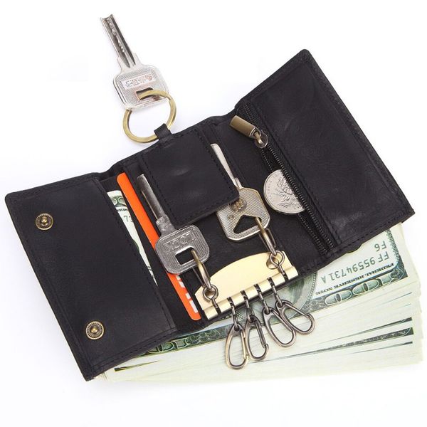 

2018 genuine leather men car key holder key wallet male organizer housekeeper bag zipper coin purse trifold wallet hb215, Red;blue