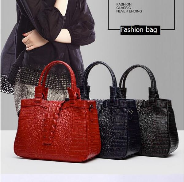 

new ladies crocodile pattern cowhide bag two-layer leather portable shoulder bag