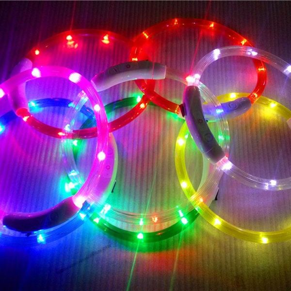 

usb charging glowing pet dog collar rechargeable led tube flashing night dog collars luminous safety puppy cat collar