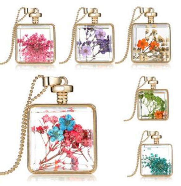 

p glass cabochons necklace herbarium environment- friendly dried flower true flower locket glass square pendant necklace 20 pcs, Silver