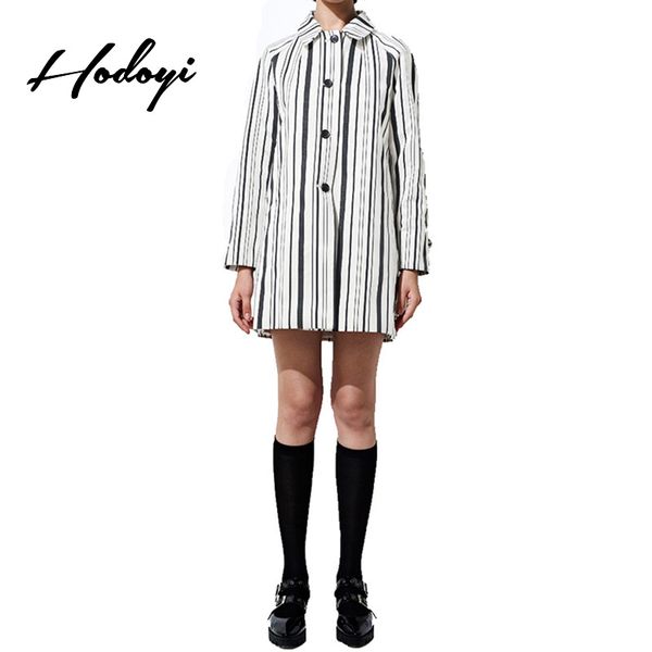 

hodoyi pinstripe long trench coat woman 2018 autumn simple college style streetwear classic long sleeve shirt coat, Tan;black