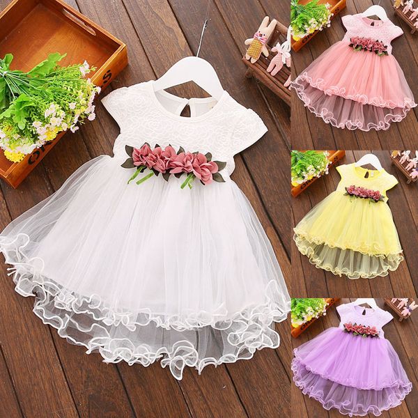 

new summer sweet baby girls floral dress toddler kids facy tutu ball gown irregular princess party dresses bridesmaid clothes, Red;yellow