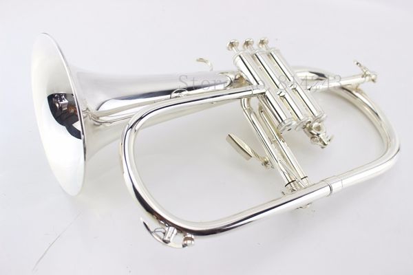 Flugelhorn americano de alta qualidade banhado a prata B Flat Bb Professional Trumpet Top Instrumentos musicais em bronze Trompete Horn