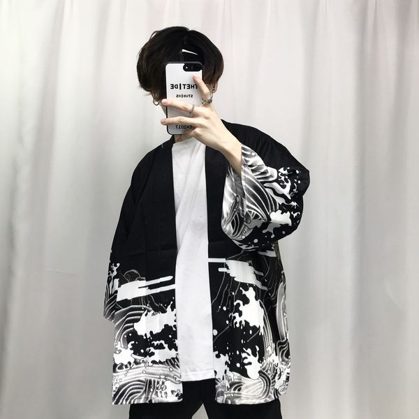 

Standard Summer Mens Kimono Japanese Clothes Streetwear Casual Kimonos Jackets Harajuku Japan Style Cardigan Outwear New Fashion