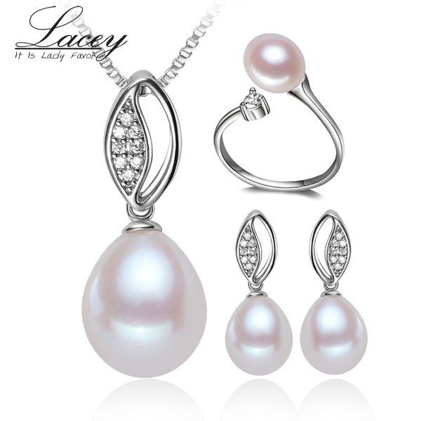 

white natural pearl set,freshwater pearl jewelry sets 925 silver wedding jewelry sets girls trendy necklace earring women party, Black