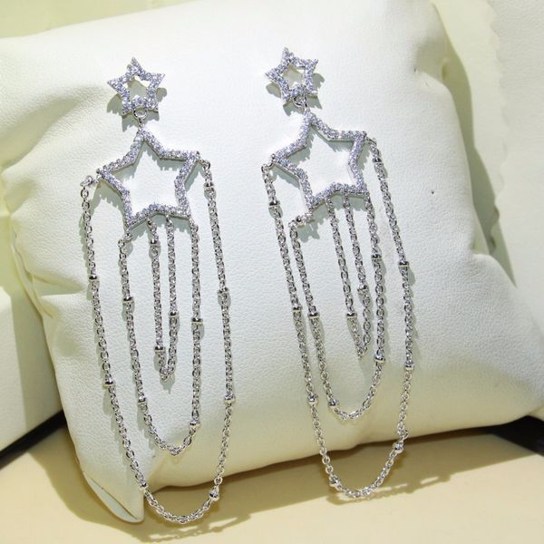 

hyacinth bohemia style women 925 sterling silver bridal long tassel earring cubic zircon star drop dangle earring chain gift