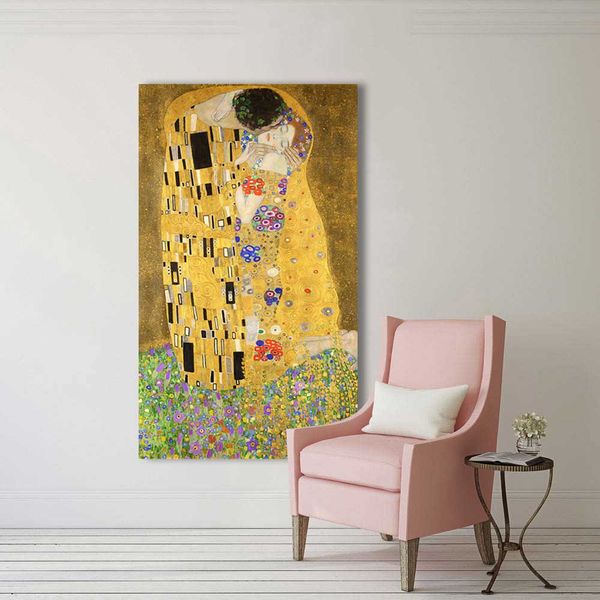 

wang art golden kiss gustav klimt paintings reproduction on canvas printed oil painting beautiful woman artwork wall picture