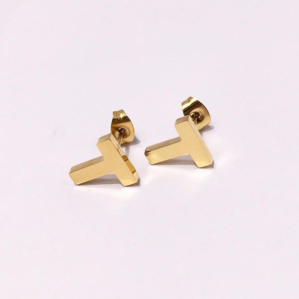 

fashion brand titanium steel earrings 18k gold rose silver t-shaped simple earrings for fashion lovers gift come with dust bag and box, Golden;silver