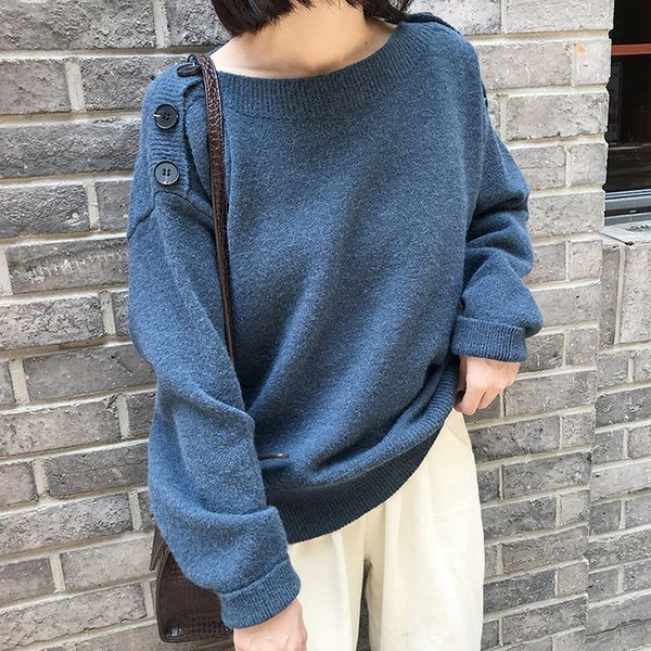 

2018 winter autumn fashion woman thick pullover sweaters blue warm street knitted sweater fashion design loose knitwear blue, White;black