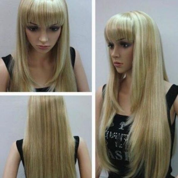 

cos light blonde mixed long straight cosplay wig, Black