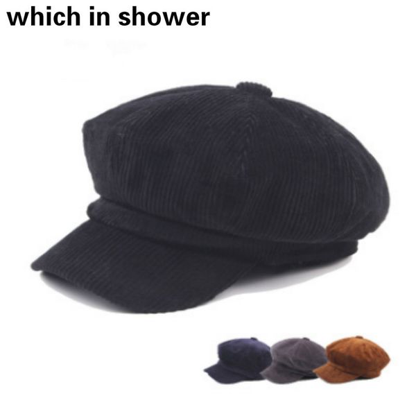 

solid corduroy octagonal cap for women vintage blank newsboy hat retro female winter berets women winter hat with visor, Blue;gray