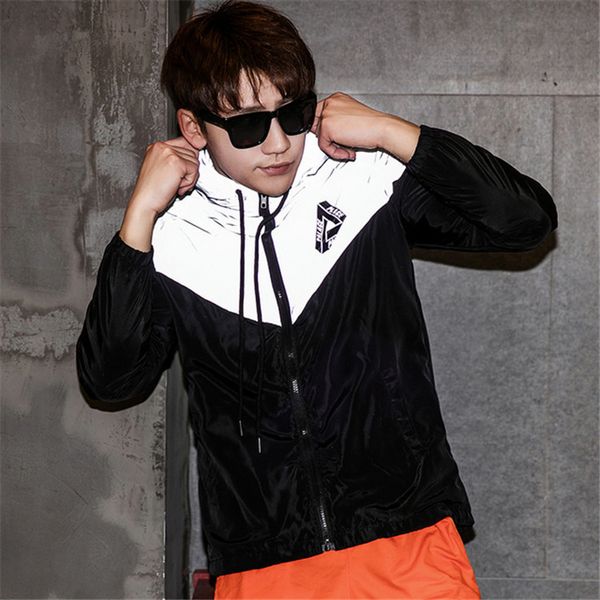 

мода Мужской куртки случайного хип ветровка 3е Светоотражающий куртка прилив бре