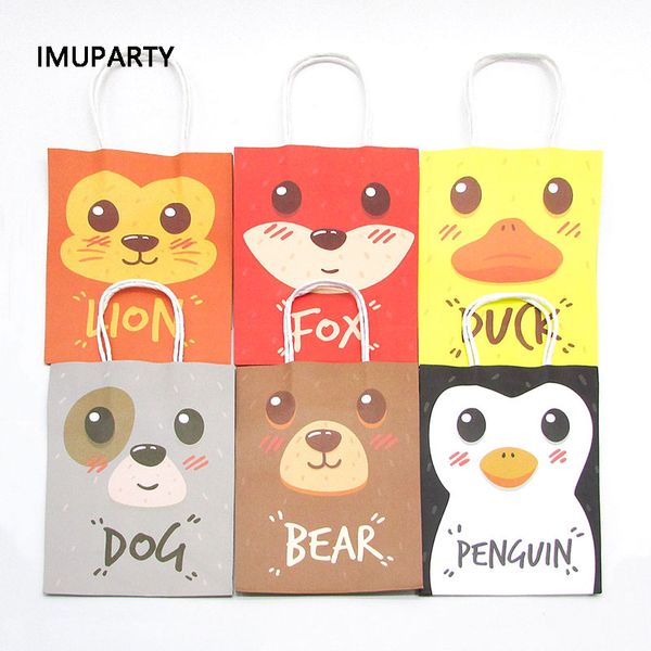 

3pcs cartoon animal gift bags paper jungle theme party candy favors bag with handle lion duck birthday party supplies kids