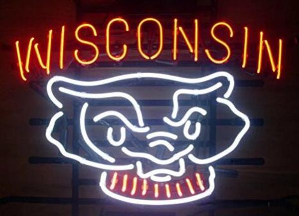 

wisconsin badgers neon beer sign bar sign real glass neon light beer sign new blue star beer bar pub real glass handmade neon 24x20 inches