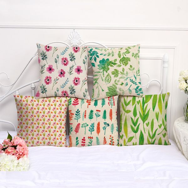 2019 Flower Leaves Pattern Pillow Case Cushion Cover Linen Cotton