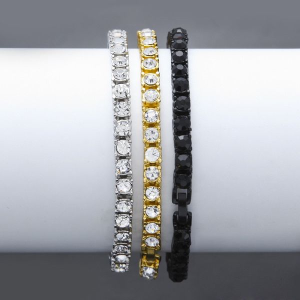 

iced out gold chain bracelet for mens hip hop damond tennis jewelry single row rhinestone bracelets 8inch, Golden;silver