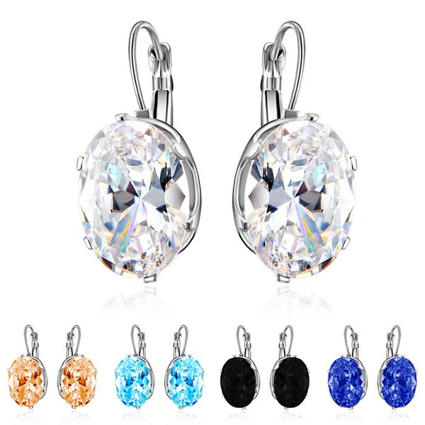 

zircon seaside valentines day gift crystal rhombus oval water drop fashion jewelry drop earring silver 1pair big stone gifts