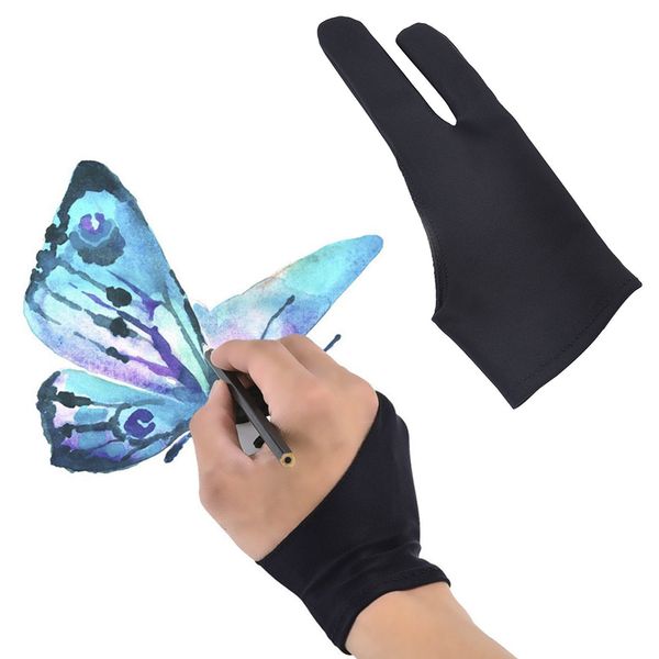 

2 pcs black 2 finger artist anti-fouling glove drawing glove pen graphic tablet drawing anti-fouling, Blue;gray