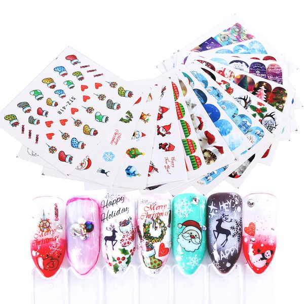 

1 sheet christmas design nail sticker cartoon santa claus snowman nail art water transfer decal foil manicure decor trstz405-438, Black