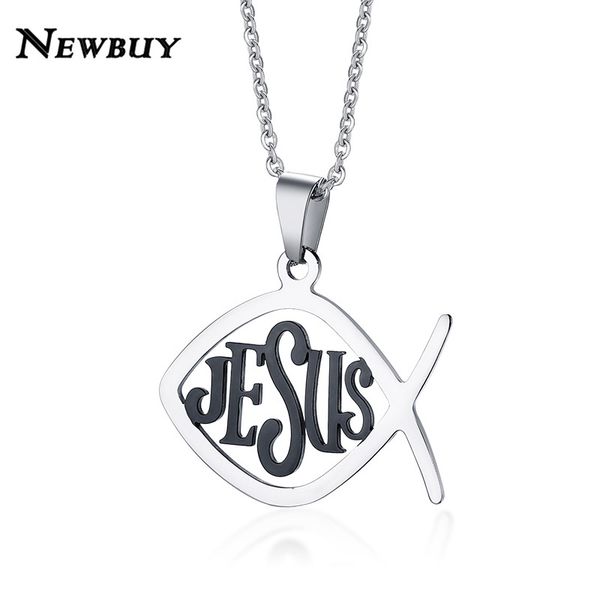 

newbuy double side wear christian fish necklace religious prayer jewelry stainless steel jesus christ ichthus pendant necklace, Silver
