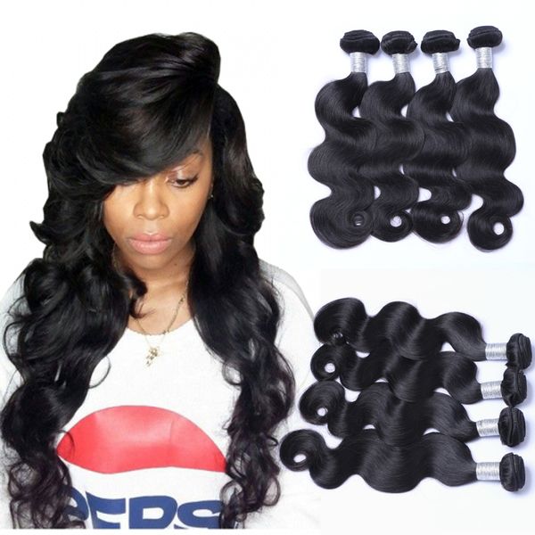 

4 bundles peruvian body wave full head 100% unprocessed virgin remy human hair weaves extensions natural black color